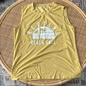 Yellow Sleeveless Graphic Tee “Resting Beach Face”